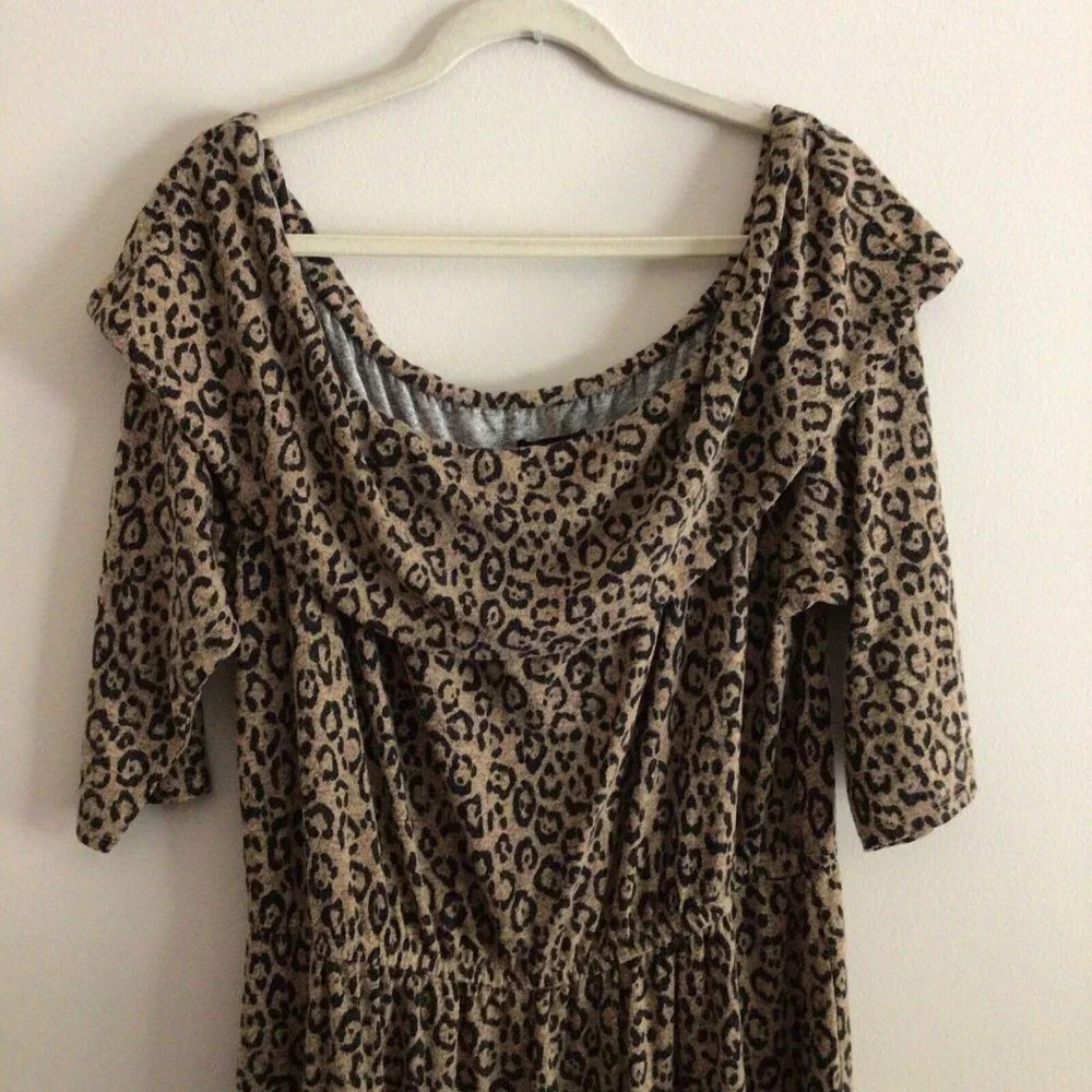 Lane Bryant Women Plus Sz 18/20 Leopard Animal Print Off The Shoulder Dress Nwt